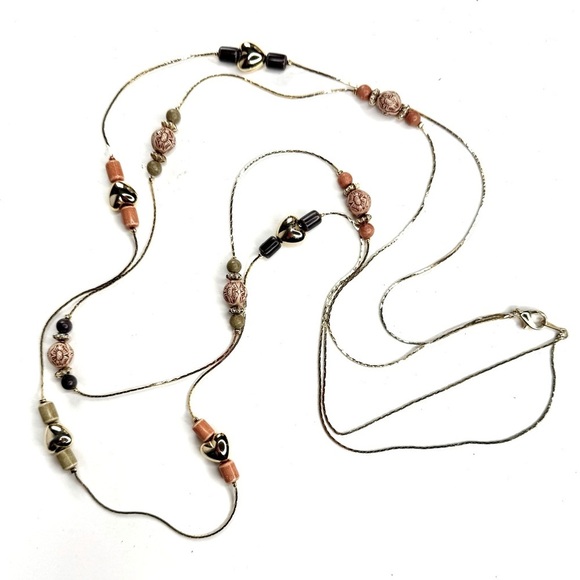 Double Strand 18 Inch Puffy Hearts and Beads Gold Plated Island Vibe Necklace - Picture 6 of 15